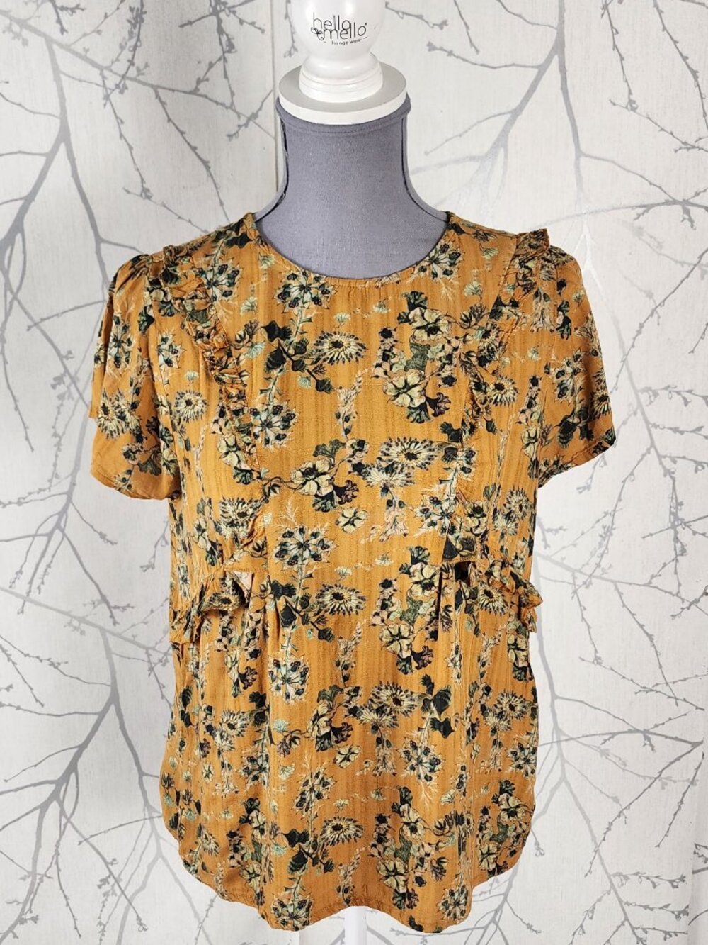 Indi & Cold Mustard Yellow Floral Print Ruffle Top